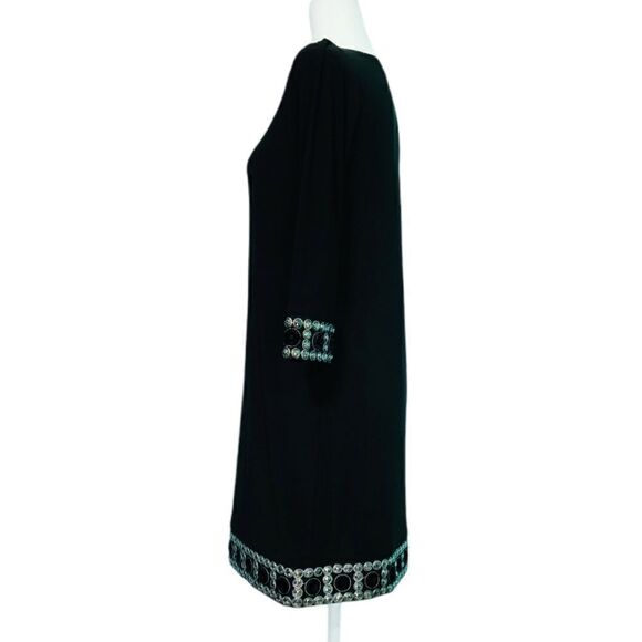 Tiana B. Jewel Embellished Black Shift Dress Crew Neck Long Sleeve Women Size 8P - Picture 8 of 12